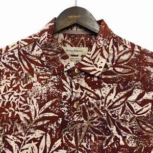 Tommy Bahama Men's Large Floral Hawaiian Silk Button Front Camp Brick Red Shirt